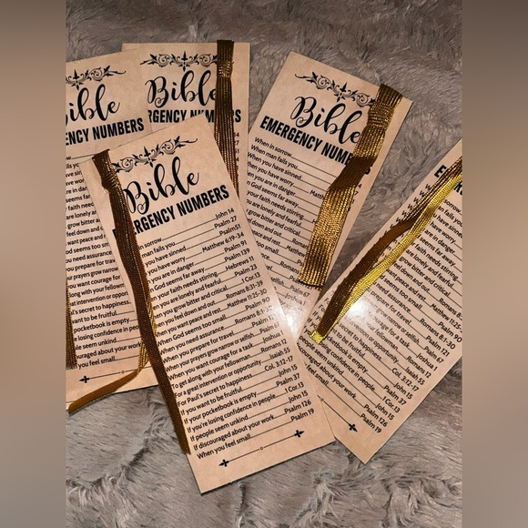 Elegant Gold Bible Bookmarks with Emergency Numbers - Picture 2 of 2